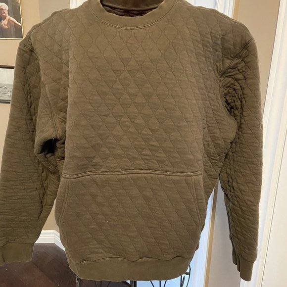 Roots CABIN to City Quilted Sweatshirt GUC Size Med Olive Green/Taupe Brown - Picture 2 of 13